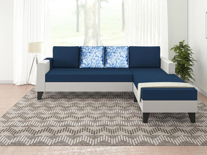 Adorn India Ashley Digital Print Leatherette Fabric L Shape 5 Seater Sofa Set RHS (Blue & White) (3 Year Warranty)