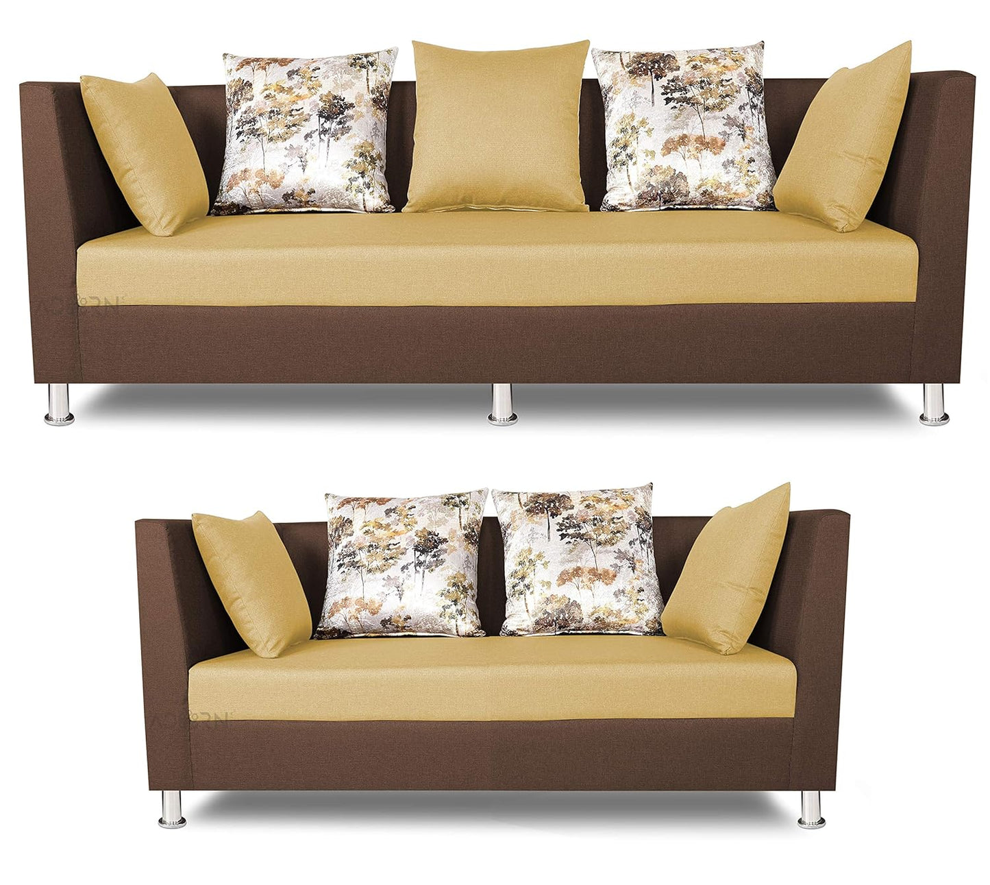Adorn India Alita 3+2 Compact 5 Seater Sofa Set (Brown & Beige)