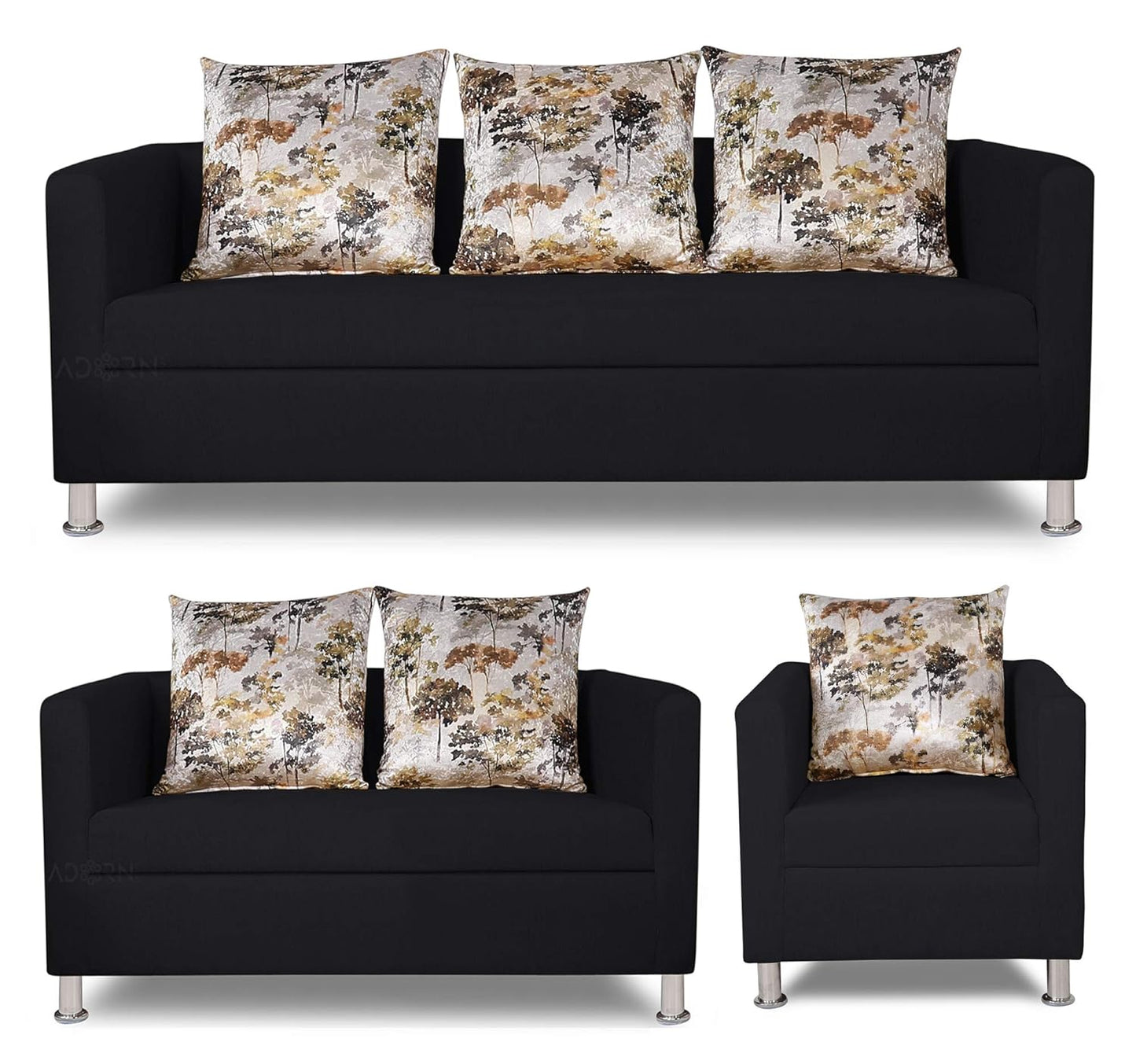 Adorn India Alita 3+2+1 Compact 6 Seater Sofa Set (Black)