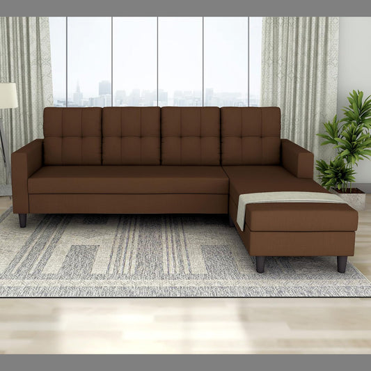 Adorn India Darcy L Shape 5 Seater Sofa Set (RHS) (Brown) (3 Year Warranty)