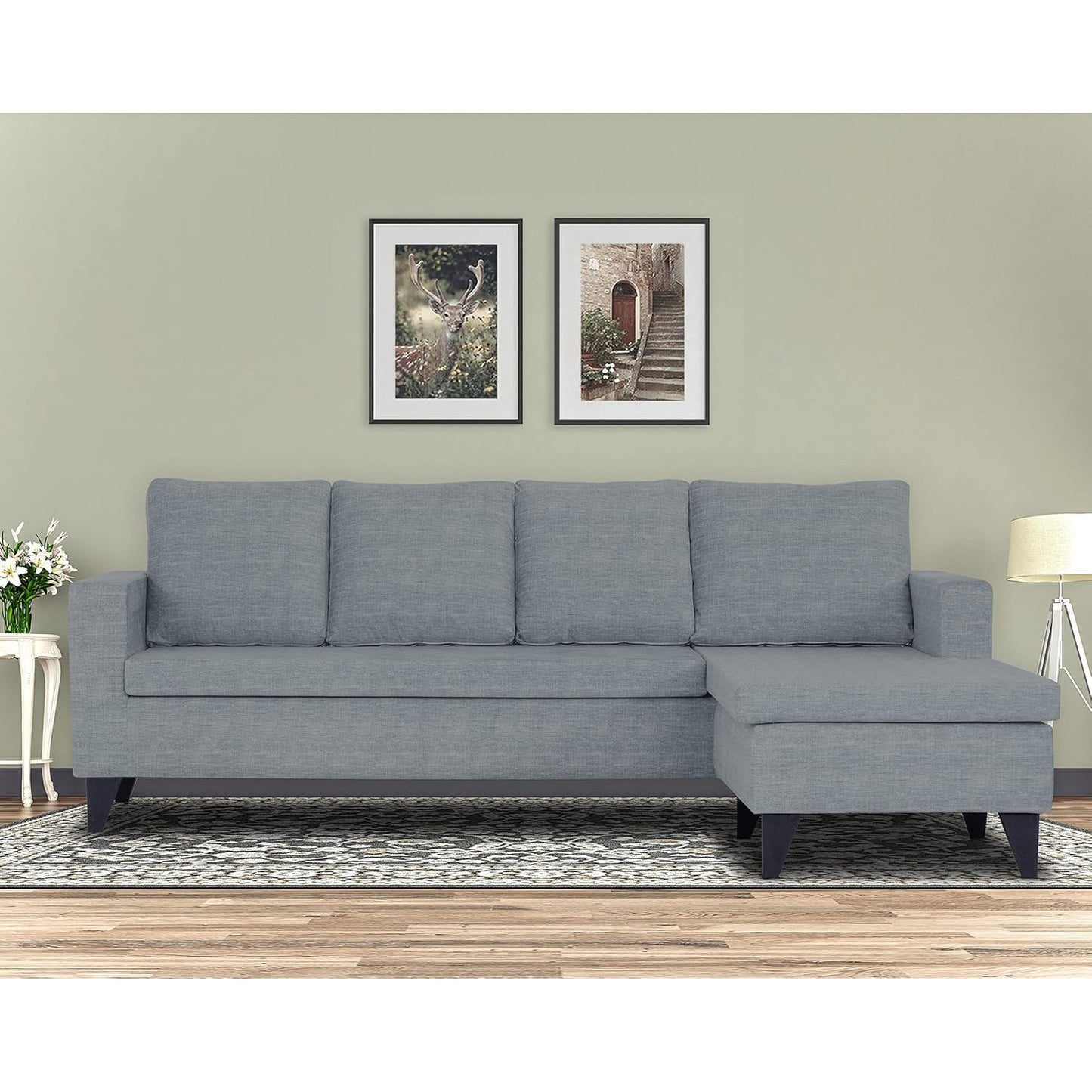 Adorn India Jonas Decent L Shape 5 Seater Sofa Set RHS (Grey) (3 Year Warranty)
