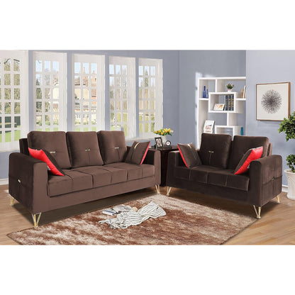 Adorn India Premium Morgan 3-2 5 Seater Sofa Set (Velvet Fabric Colour Brown)