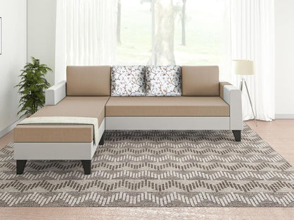 Adorn India Ashley Digital Print Leatherette Fabric L Shape 5 Seater Sofa Set LHS (Beige & White) (3 Year Warranty)