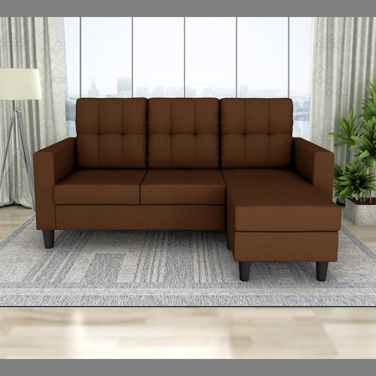 Adorn India Darcy L Shape 4 Seater Sofa Set (Brown) (3 Year Warranty)