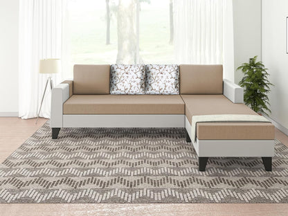 Adorn India Ashley Digital PrintLeatherette Fabric L Shape 5 Seater Sofa Set RHS (Beige & White) (3 Year Warranty)