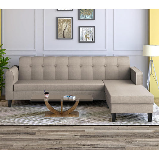 Adorn India Rio Elegant L Shape 5 Seater Sofa Set (RHS) (Beige) (3 Year Warranty)