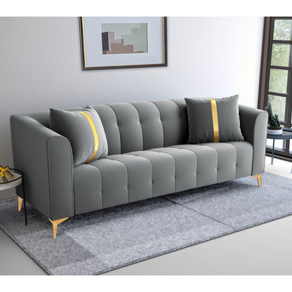 Adorn India Premium Mystic - 3 Years Warranty - 3 Seater Sofa Velvet Suede Fabric - Grey