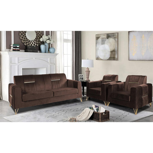 Adorn India Premium Benington 3-1-1 5 Seater Sofa Set (Velvet Fabric Colour Brown)