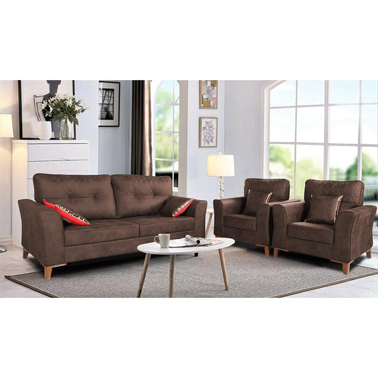 Adorn India Premium Aslaug 3-1-1 Sofa Set (Leatherette Suede Fabric Colour Brown)