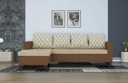 Adorn India Dorothy Blossom L Shape 5 Seater Sofa Set LHS (Brown & Beige)