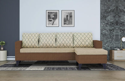 Adorn India Dorothy Blossom L Shape 5 Seater Sofa Set RHS (Brown & Beige)