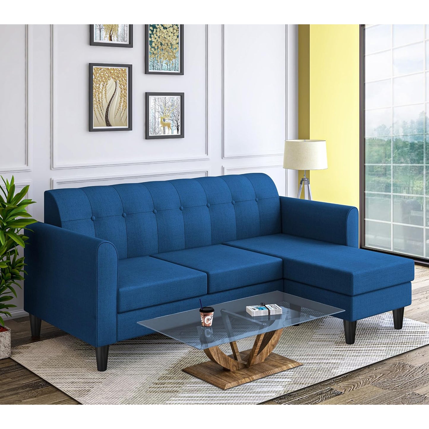 Adorn India Rio Elegant L Shape 4 Seater Sofa Set (Blue) (3 Year Warranty)
