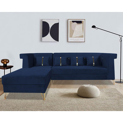 Adorn India Premium Raygan L Shape 6 Seater Sofa Set Left Side (Velvet Fabric Colour Blue)