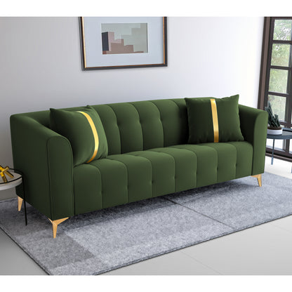 Adorn India Premium Mystic - 3 Years Warranty - 3 Seater Sofa Velvet Suede Fabric - Green