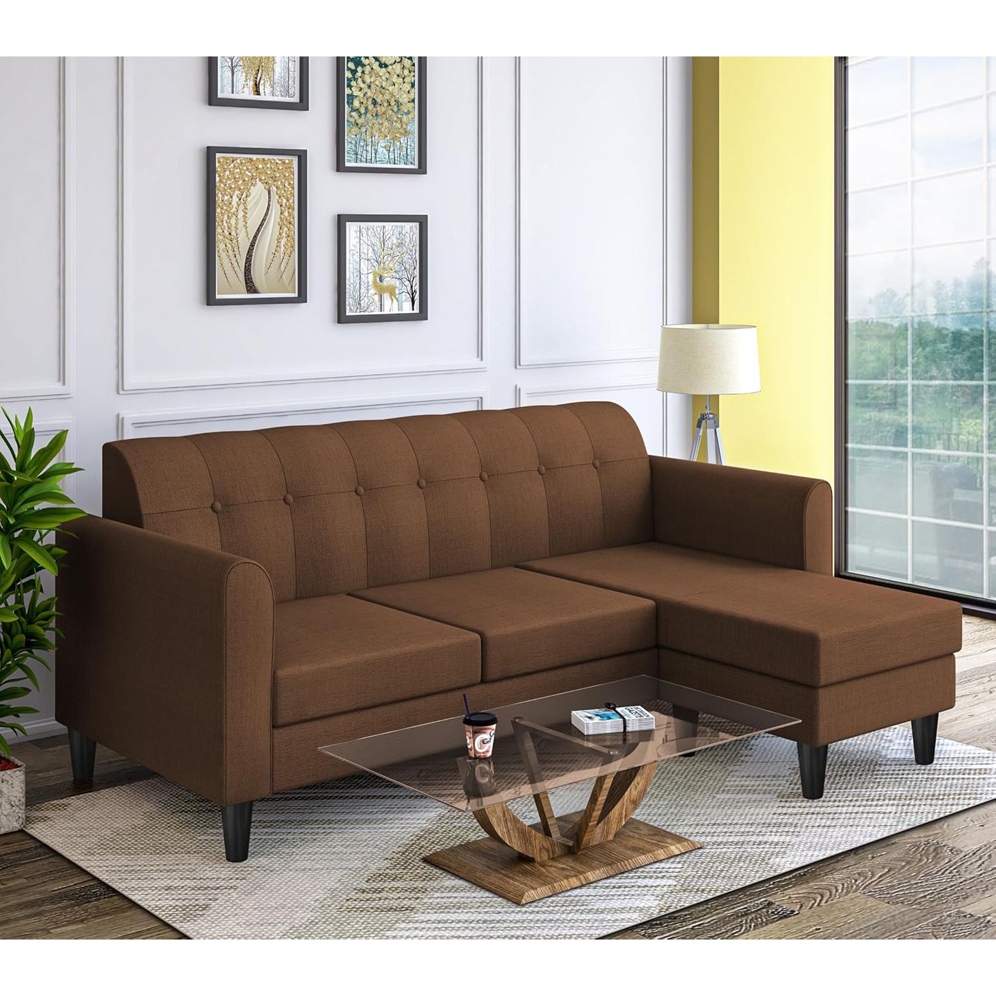 Adorn India Rio Elegant L Shape 4 Seater Sofa Set (Brown) (3 Year Warranty)