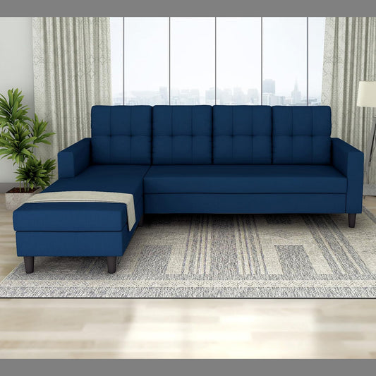 Adorn India Darcy L Shape 5 Seater Sofa Set (LHS) (Blue) (3 Year Warranty)
