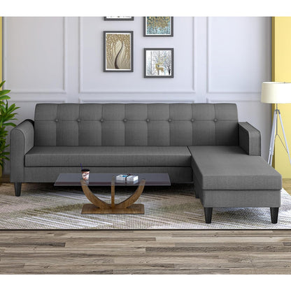 Adorn India Rio Elegant L Shape 5 Seater Sofa Set (RHS) (Grey) (3 Year Warranty)