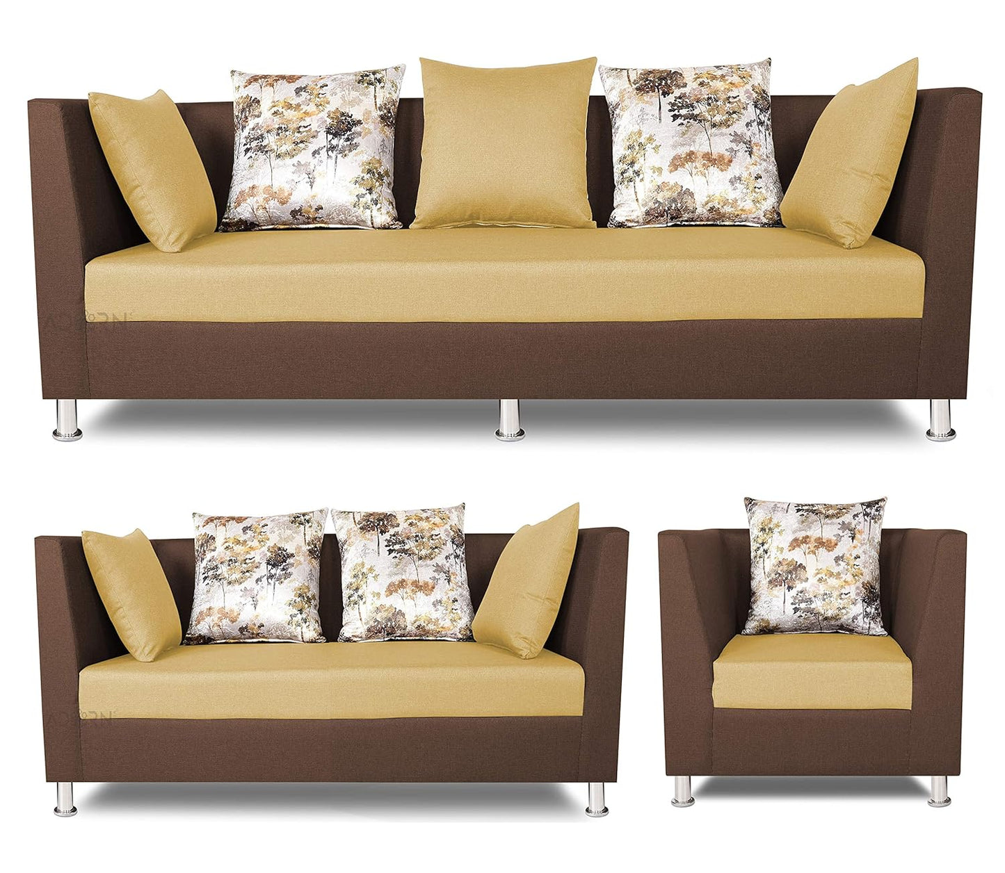Adorn India Alica 3+2+1 Six Seater Sofa Set (Brown & Beige)