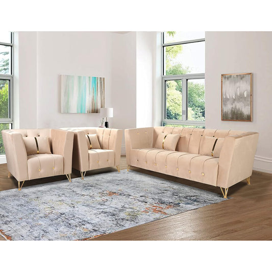 Adorn India Premium Lotus 3-1-1 5 Seater Sofa Set (Velvet Fabric Colour Beige)