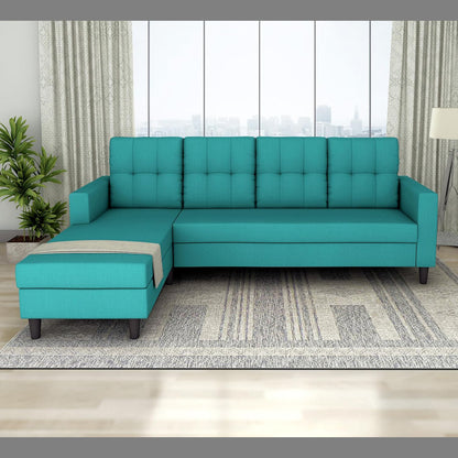 Adorn India Darcy L Shape 5 Seater Sofa Set (LHS) (Aqua Blue) (3 Year Warranty)