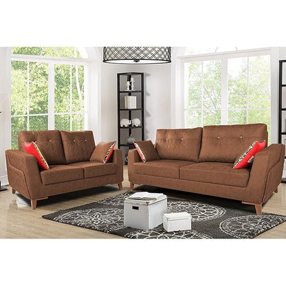 Adorn India Premium Phoenix 3+2 Five Seater Sofa Set (Leatherette Suede Fabric Colour Tan)