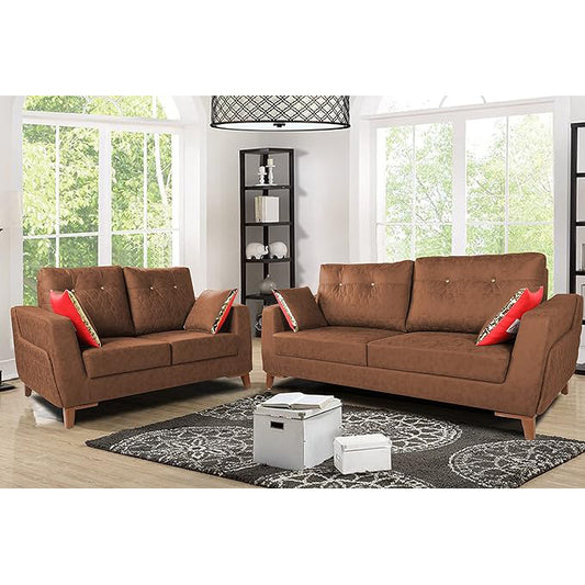 Adorn India Premium Phoenix 3+2 Five Seater Sofa Set (Leatherette Suede Fabric Colour Tan)