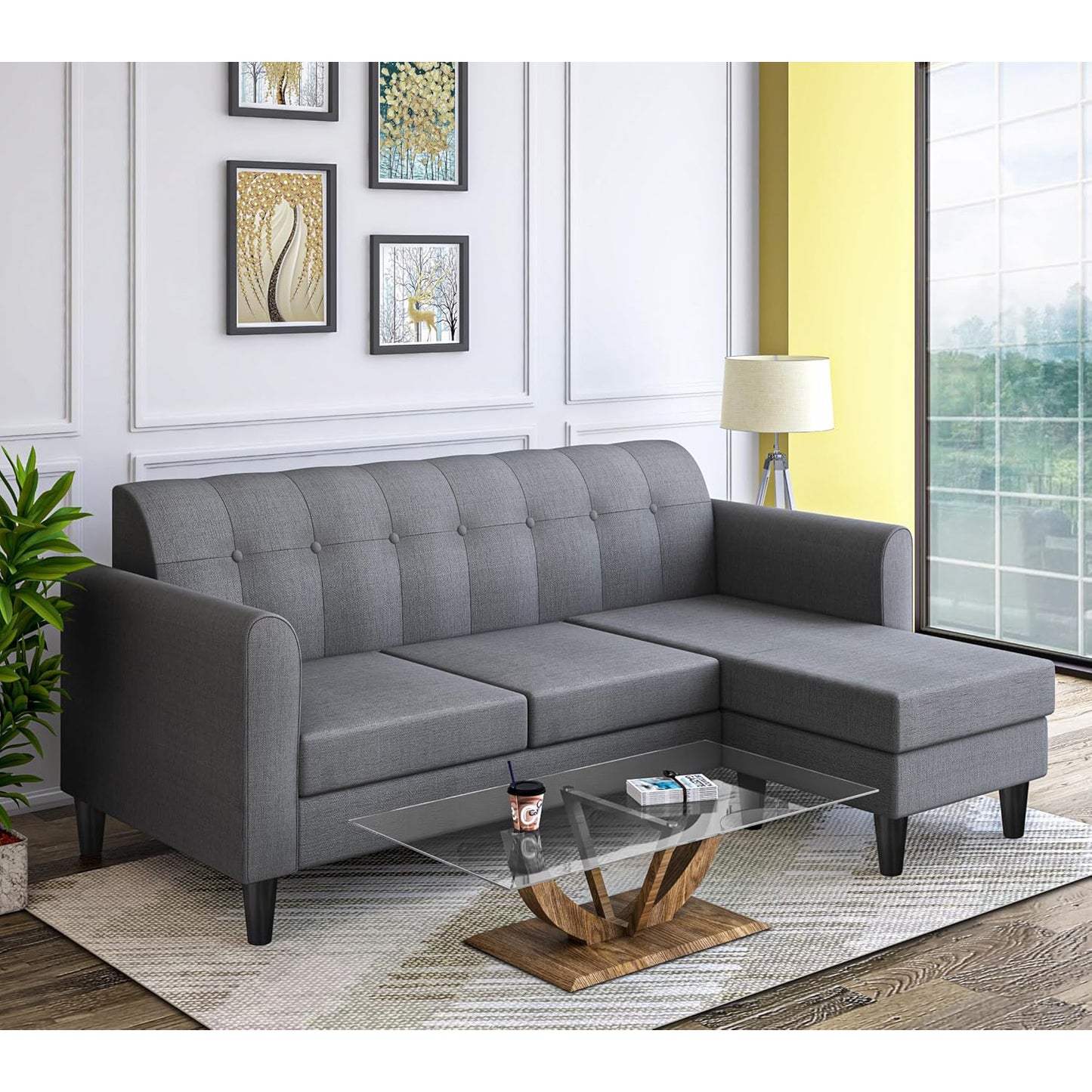 Adorn India Rio Elegant L Shape 4 Seater Sofa Set (Grey) (3 Year Warranty)