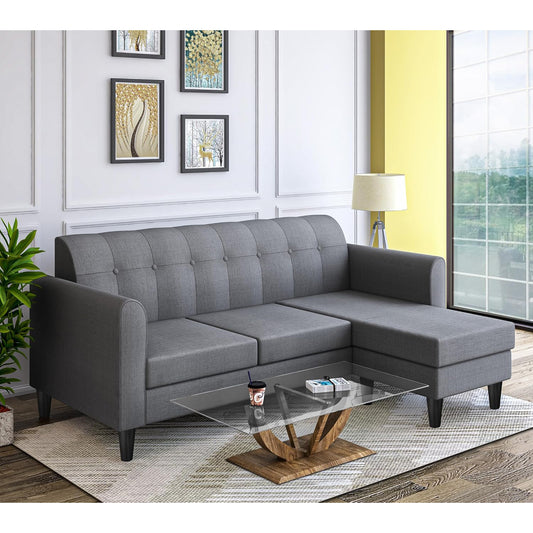 Adorn India Rio Elegant L Shape 4 Seater Sofa Set (Grey) (3 Year Warranty)