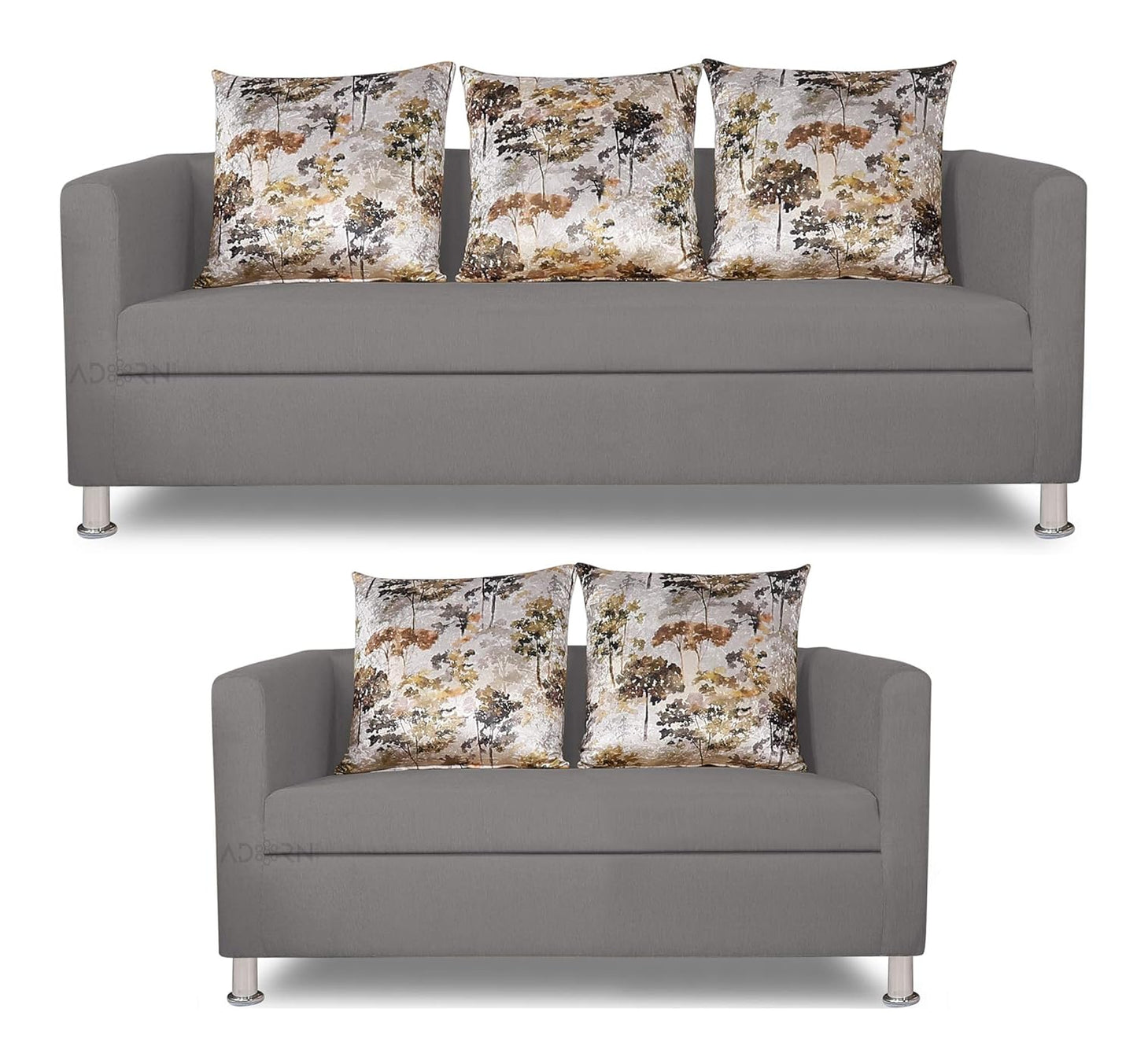 Adorn India Alita 3+2 Compact 5 Seater Sofa Set (Light Grey)