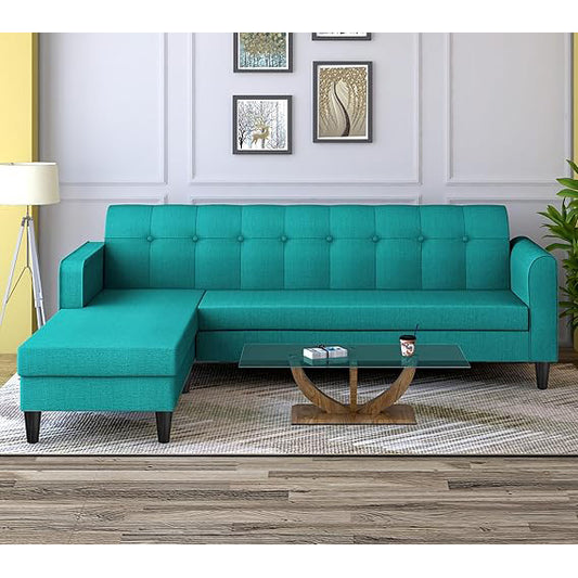 Adorn India Rio Elegant L Shape 5 Seater Sofa Set (Lhs) (Aqua Blue) (3 Year Warranty)