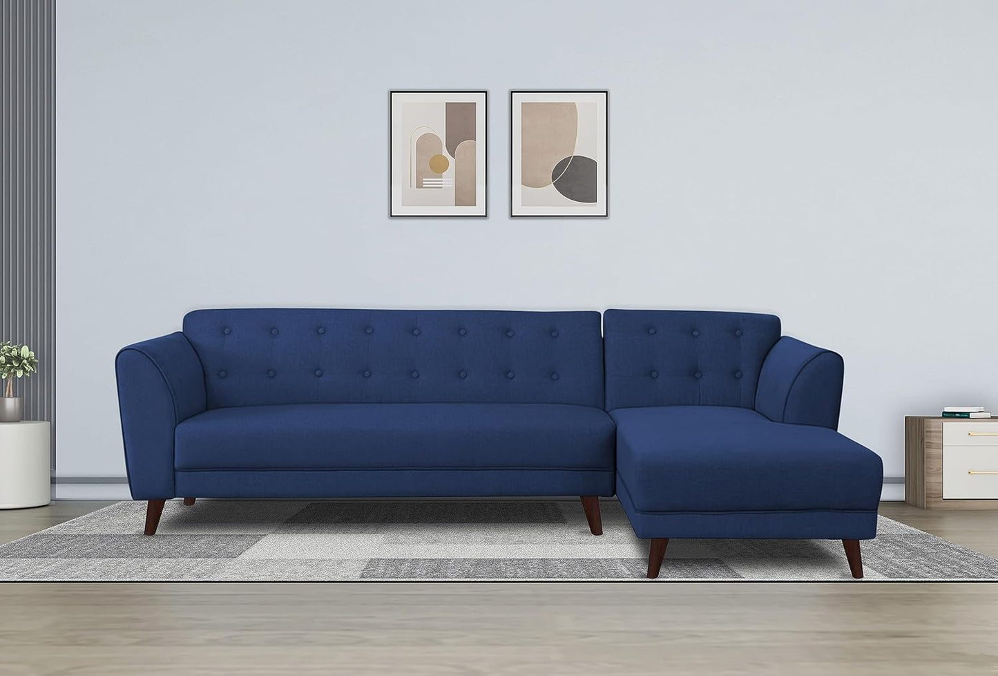Adorn India (3 Years Warranty Leaf 6 Seater Corner Sofa Right Hand Side (Blue)