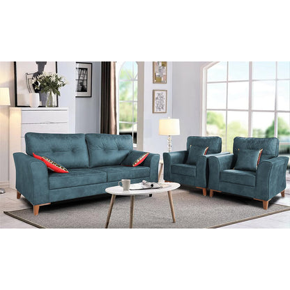 Adorn India Premium Aslaug 3-1-1 Sofa Set (Leatherette Suede Fabric Colour Blue)