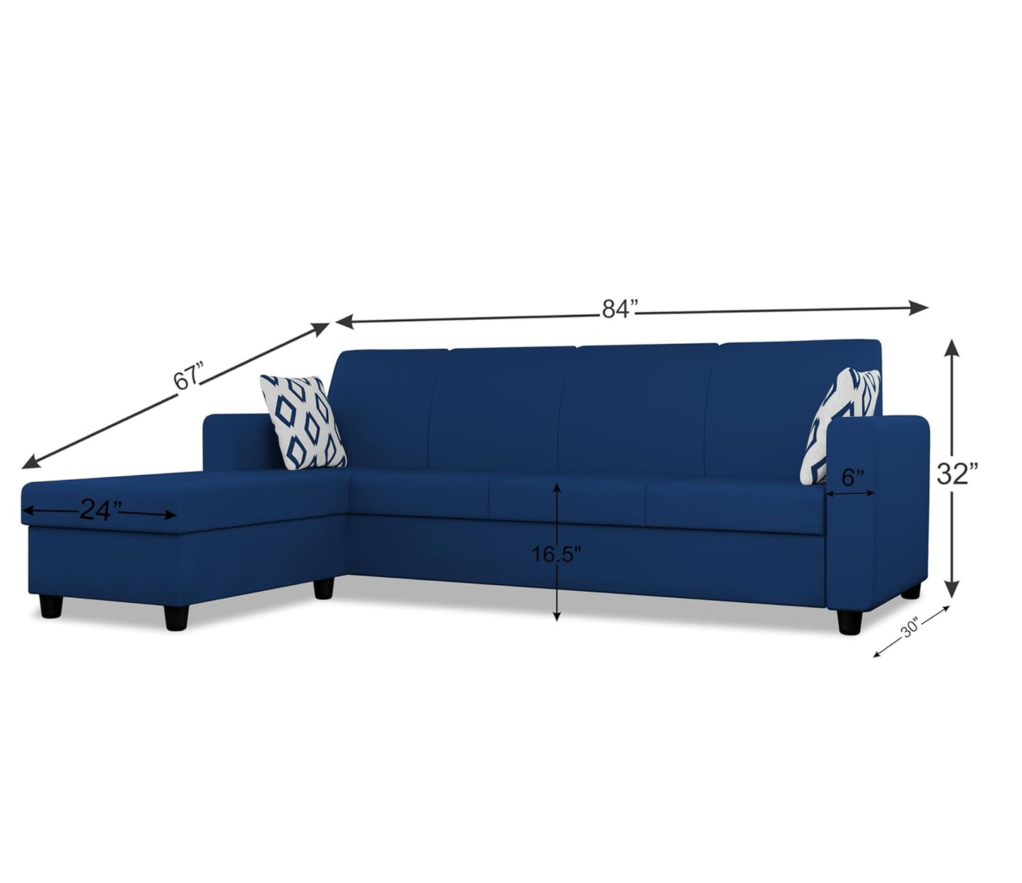 Adorn India Monteno L Shape 5 Seater Sofa Set LHS(Blue) (3 Year Warranty)