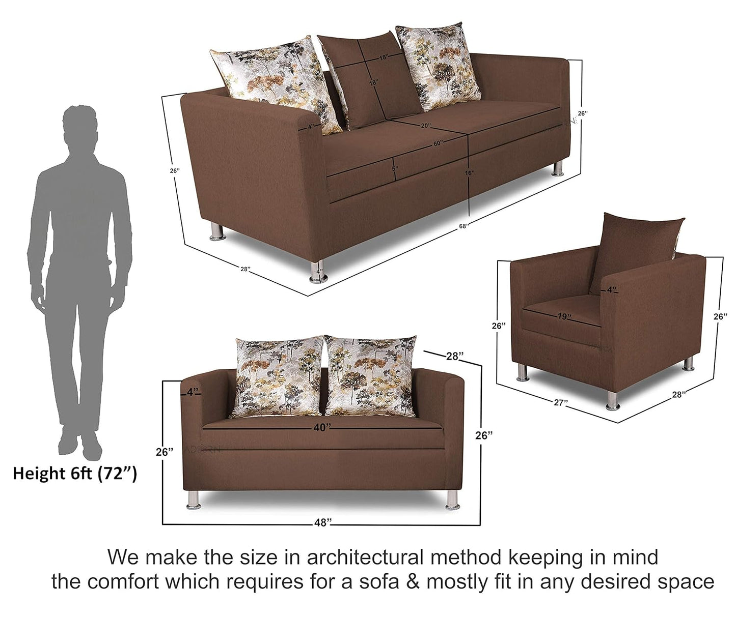 Adorn India Alita 3+2+1 Compact 6 Seater Sofa Set (Camel)