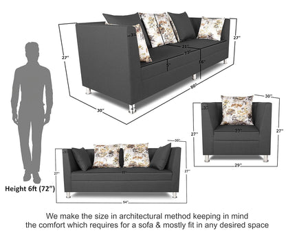 Adorn India Alica 3+2+1 Six Seater Sofa Set (Dark Grey)