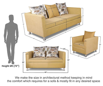 Adorn India Alita 3+2+1 Compact 6 Seater Sofa Set (Beige)
