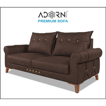 Adorn India Premium Jarvis 3 Seater Sofa (Leatherette Suede Fabric Color Brown)