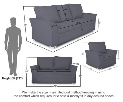 Adorn India Alexia 3+2+1 Six Seater Sofa Set (Dark Grey)