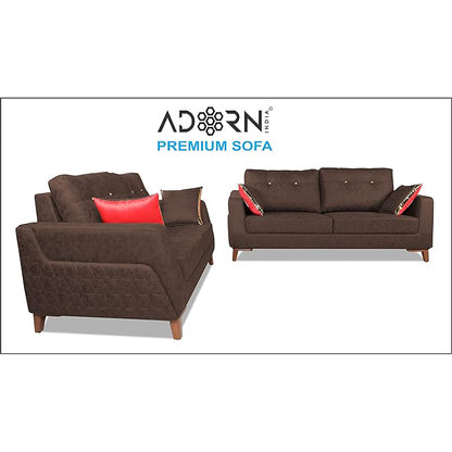 Adorn India Premium Phoenix 3+2 Five Seater Sofa Set (Leatherette Suede Fabric Color Brown)