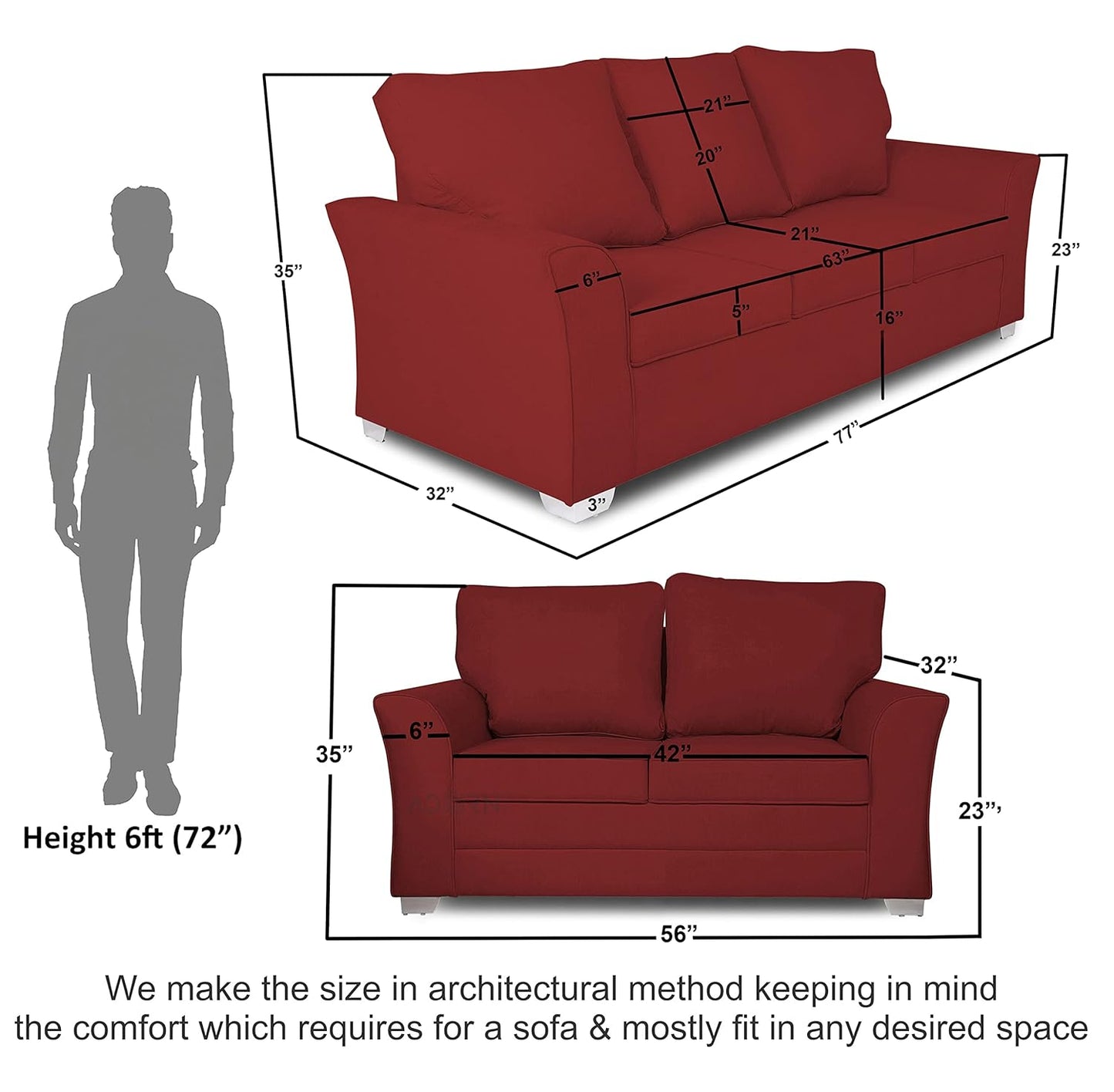 Adorn India Alexia 3+2 Five Seater Sofa Set (Maroon)