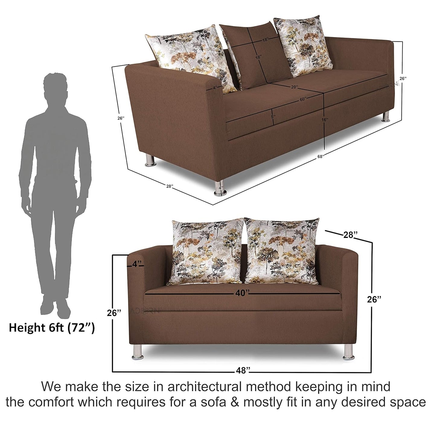 Adorn India Alita 3+2 Compact 5 Seater Sofa Set (Camel)
