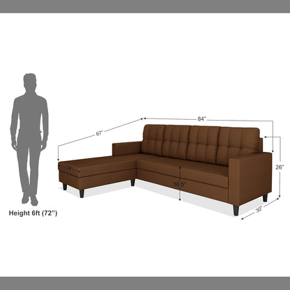 Adorn India Darcy L Shape 5 Seater Sofa Set (LHS) (Brown) (3 Year Warranty)
