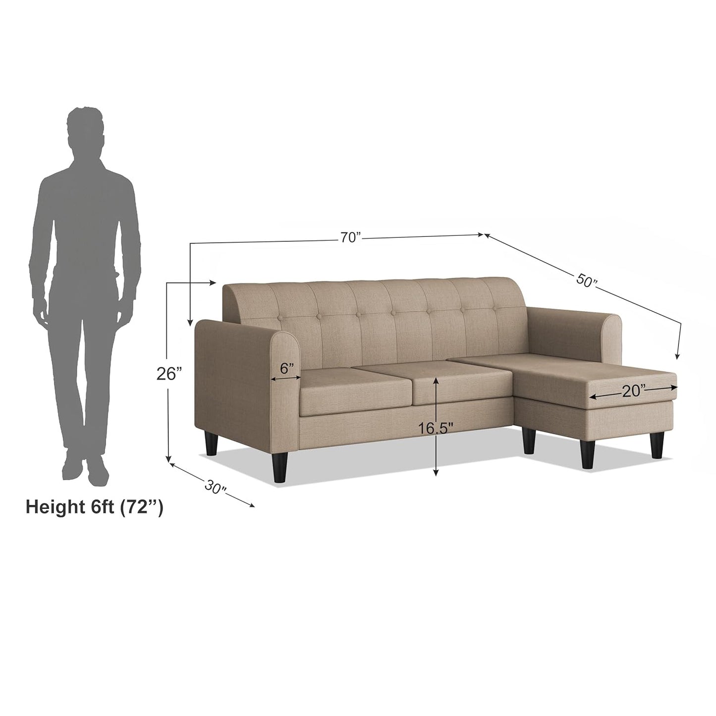 Adorn India Rio Elegant L Shape 4 Seater Sofa Set (Beige) (3 Year Warranty)