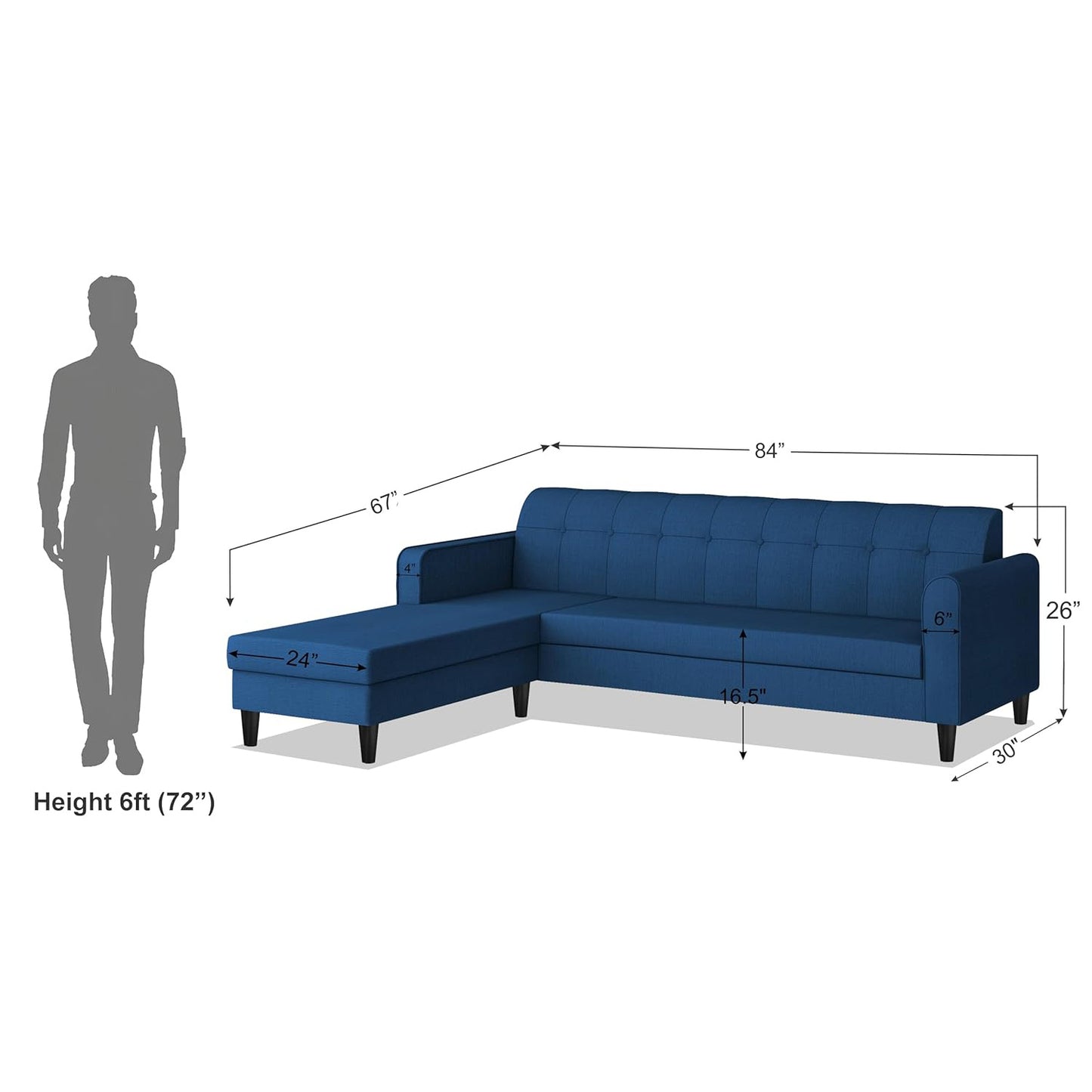 Adorn India Rio Elegant L Shape 5 Seater Sofa Set (LHS) (Blue) (3 Year Warranty)