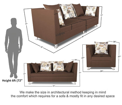 Adorn India Alica 3+2+1 Six Seater Sofa Set (Brown)