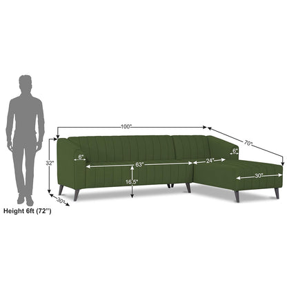 Adorn India Premium Laurel L Shape 6 Seater Sofa Set (RHS) (Green) (3 Year Warranty)