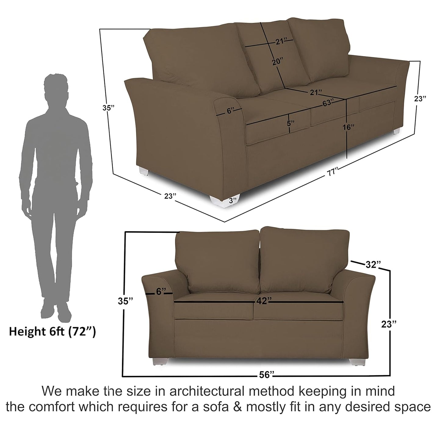 Adorn India Alexia 3+2 Five Seater Sofa Set (Camel)