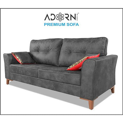 Adorn India Premium Aslaug 3 Seater Sofa (Leatherette Suede Fabric Colour Grey)