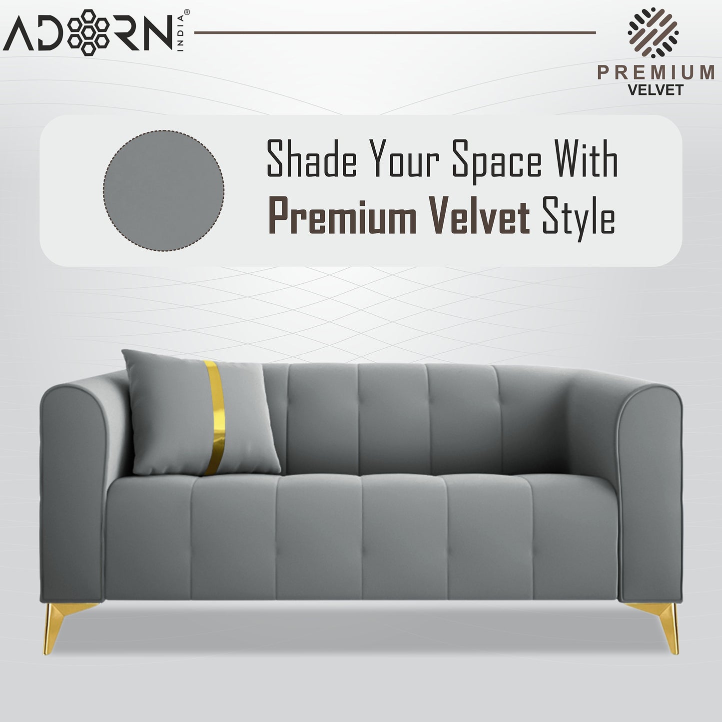 Adorn India Premium Mystic - 3 Years Warranty - 2 Seater Sofa Velvet Suede Fabric - Grey