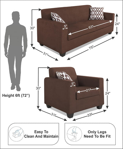 Adorn India Blazer Plus 3-1-1 Five Seater Sofa Set (Brown)